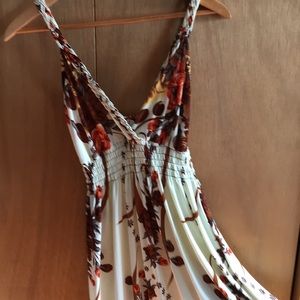 Maxi dress M/L cream and brown and red flowers